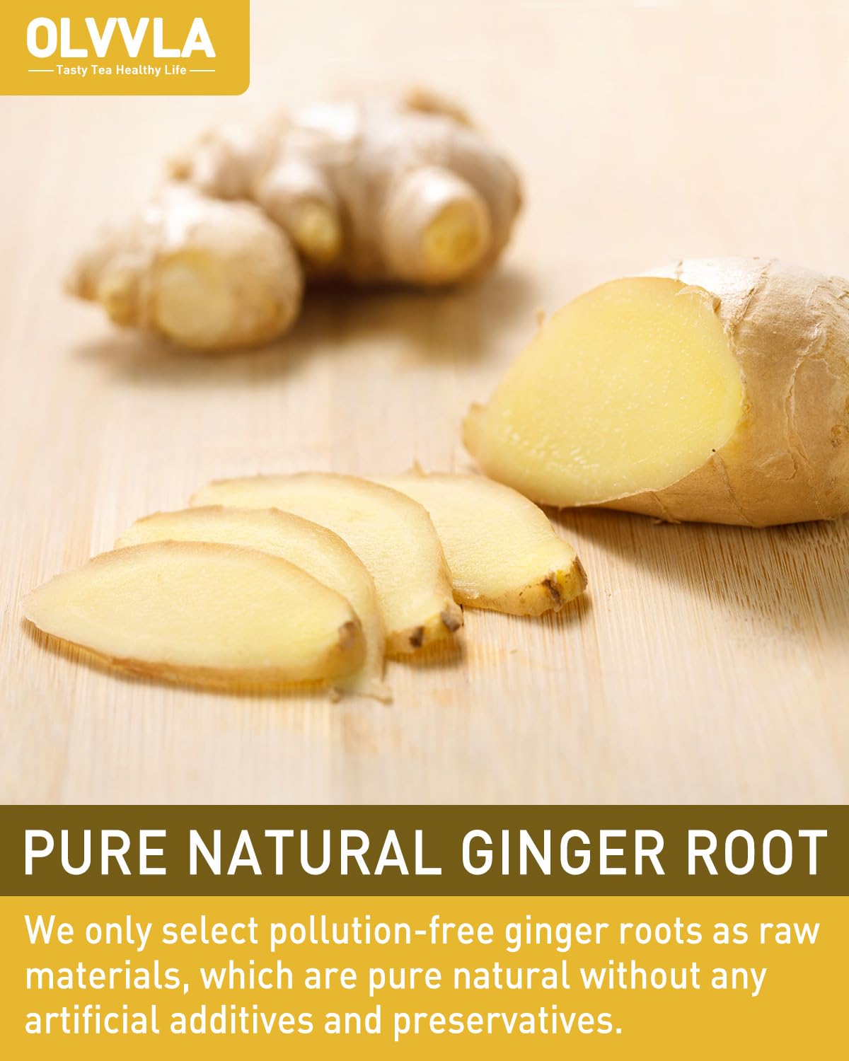 Olvvla - Ginger Tea Bags - 2g X 56 Count - Pure Natural Ginger Root