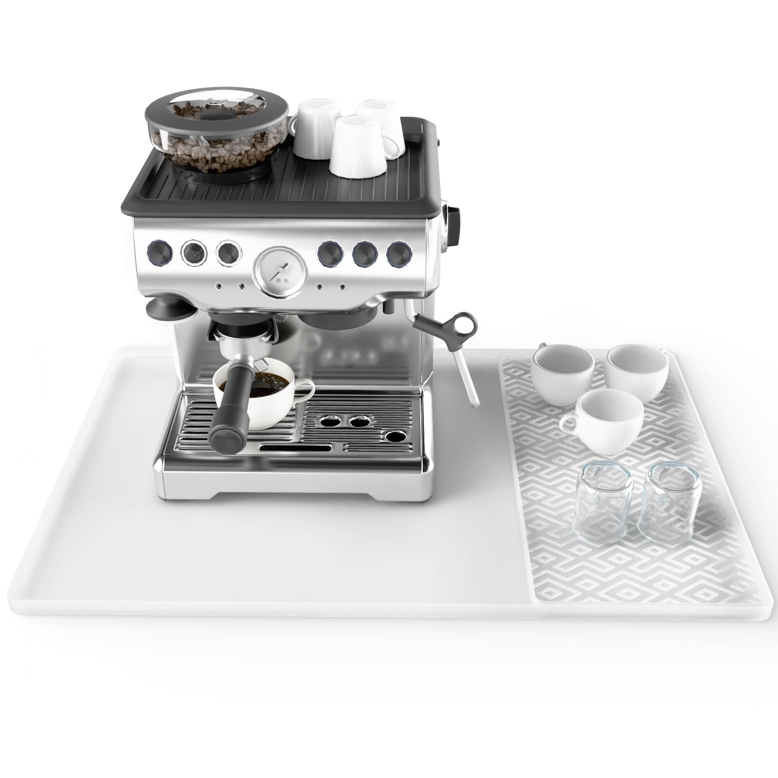 Silicone Coffee mat 24''x16'' – Non-Slip Bar Mat with Detachable Drying Layer for Espresso Machines, Countertops & Dish Racks