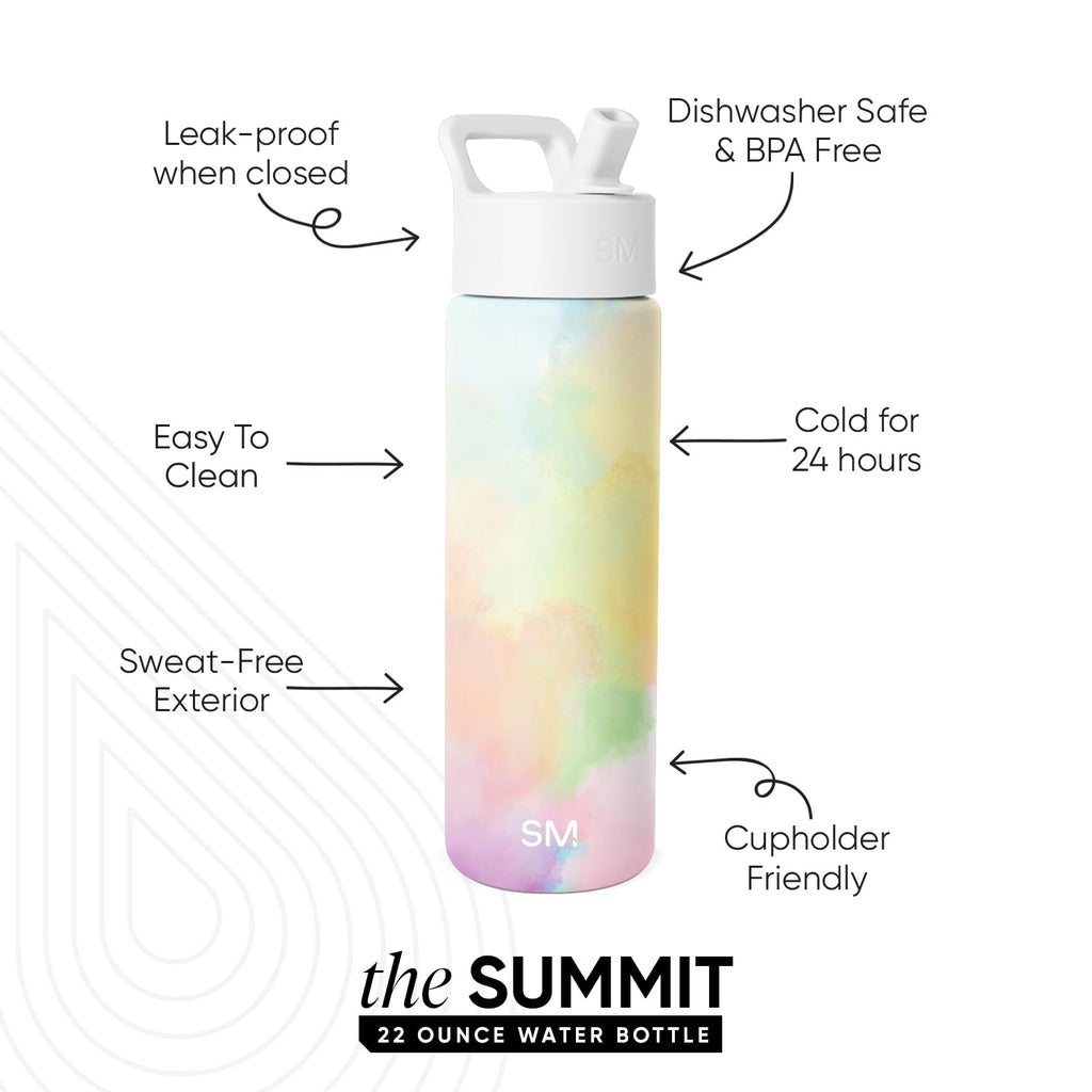 Simple Modern Insulated Water Bottle with Straw | 22oz | Tie Dye
