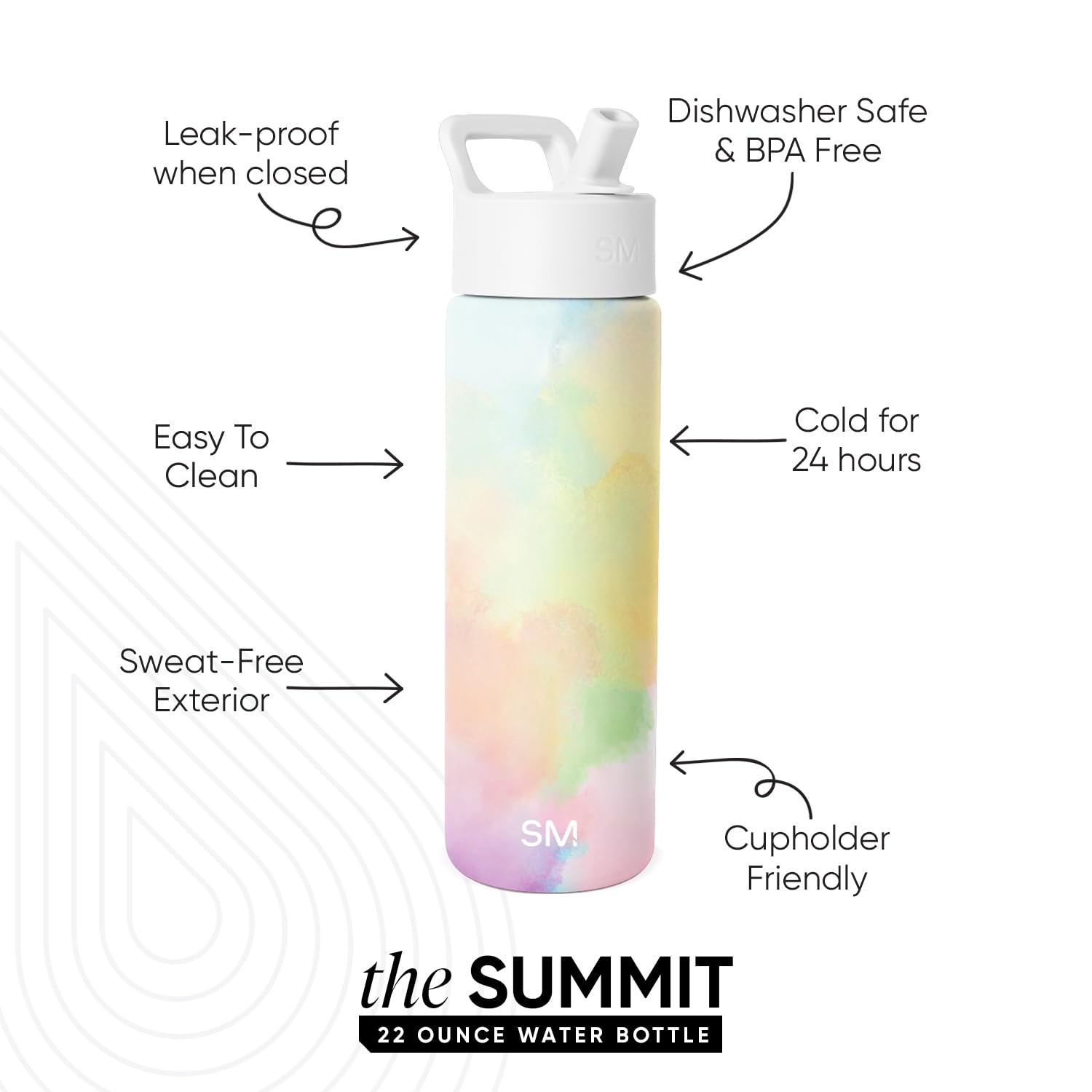 Simple Modern Insulated Water Bottle with Straw | 22oz | Tie Dye