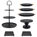 Set of 7 Black Cake Stands Metal Dessert Display Holder Table Decor
