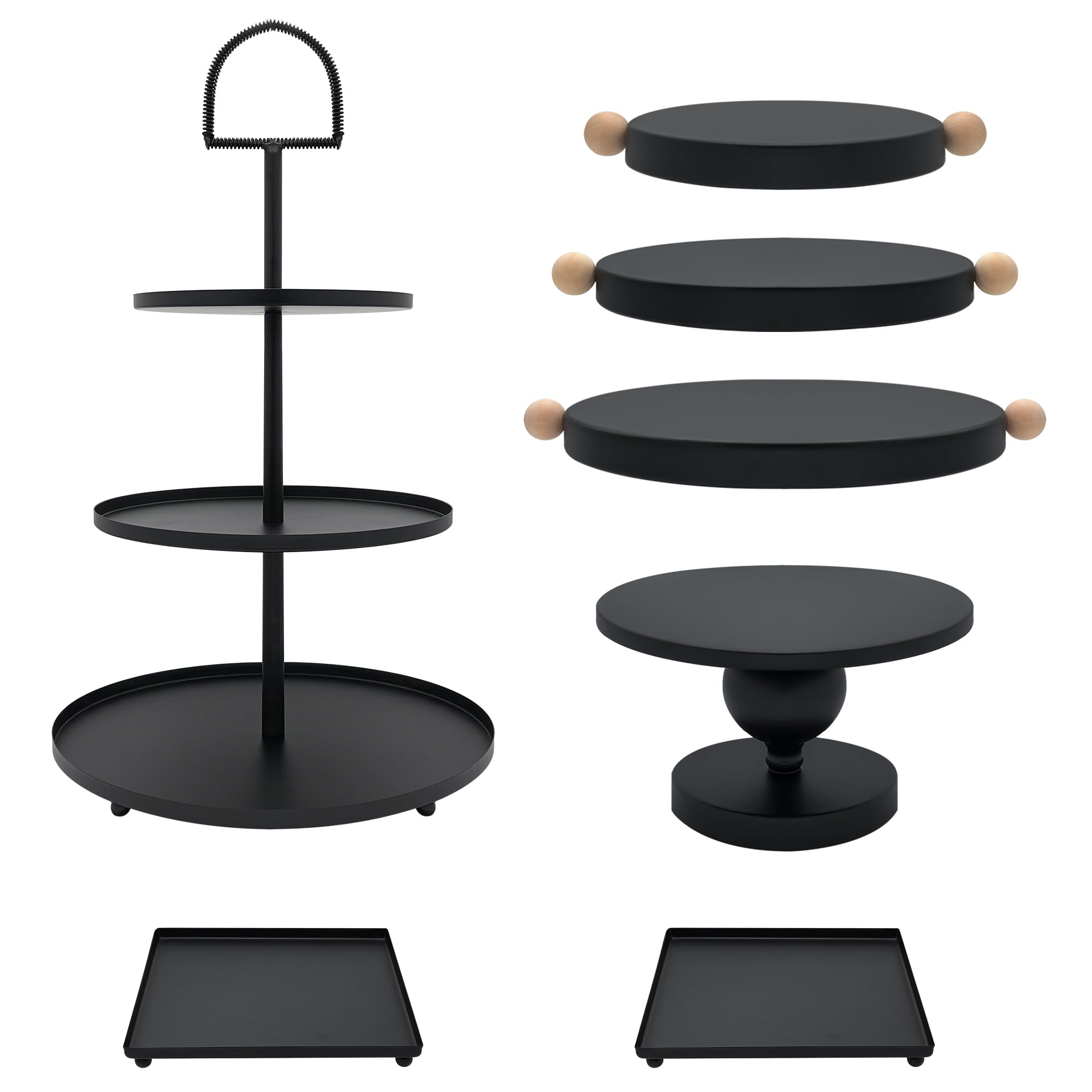 Set of 7 Black Cake Stands Metal Dessert Display Holder Table Decor