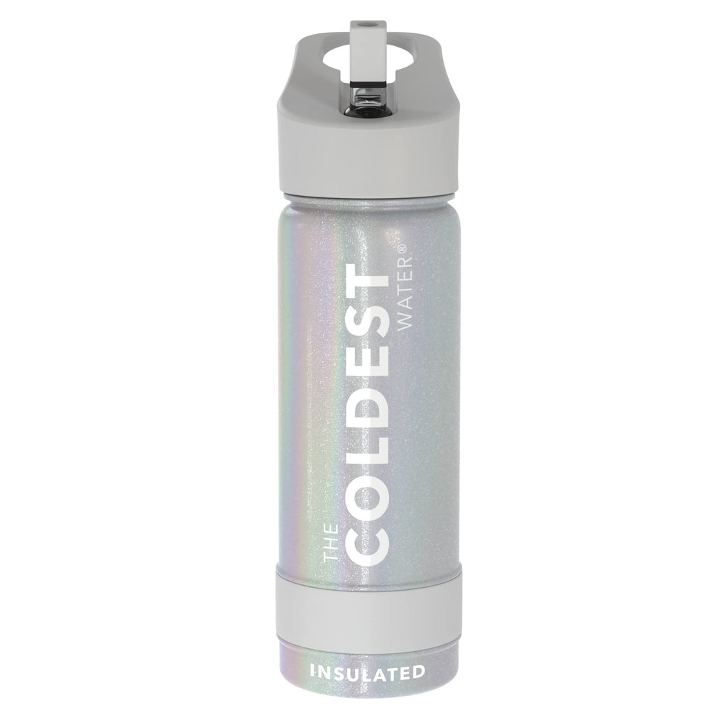 Coldest Insulated Water Bottle with Straw Lid - Stainless Steel Metal Insulated Bottle for Men & Women (Supernova Silver Glitter, 18 oz)