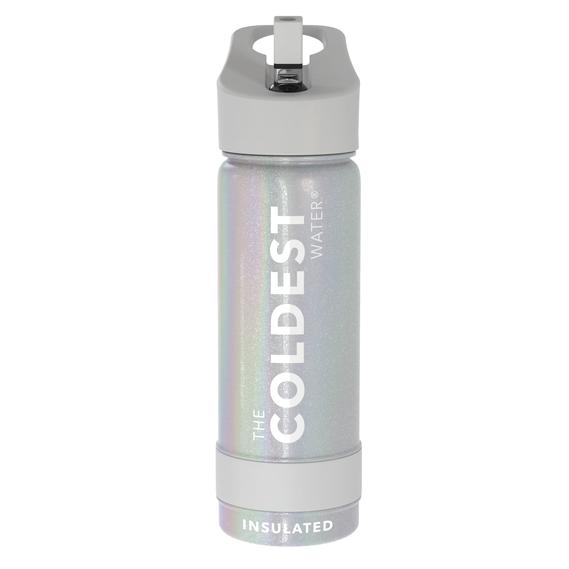 Coldest Insulated Water Bottle with Straw Lid - Stainless Steel Metal Insulated Bottle for Men & Women (Supernova Silver Glitter, 18 oz)