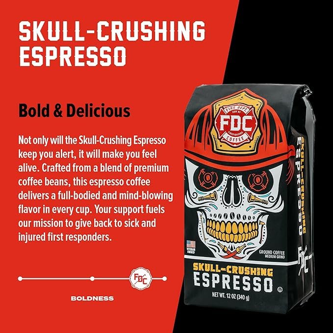 Fire Department Coffee Skull-Crushing Espresso Ground Coffee-12oz,Pack of 2