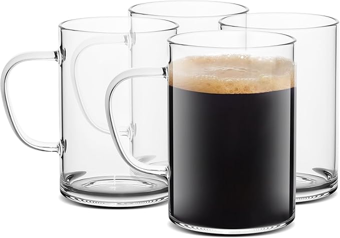 LUXU Glass Coffee Mugs,Clear Tea Cups Set of 2