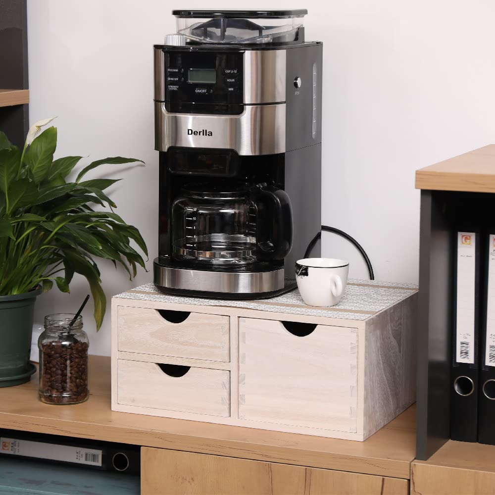 DDYURI Kitchen Storage Organizer with 3 Drawers for Coffee Brew K Cup/Coffee Pod Holder - Office Organization Drawer for Desk, Multi-Purpose Mini Wood Cabinet Countertop Stand Shelf CF2D3C White