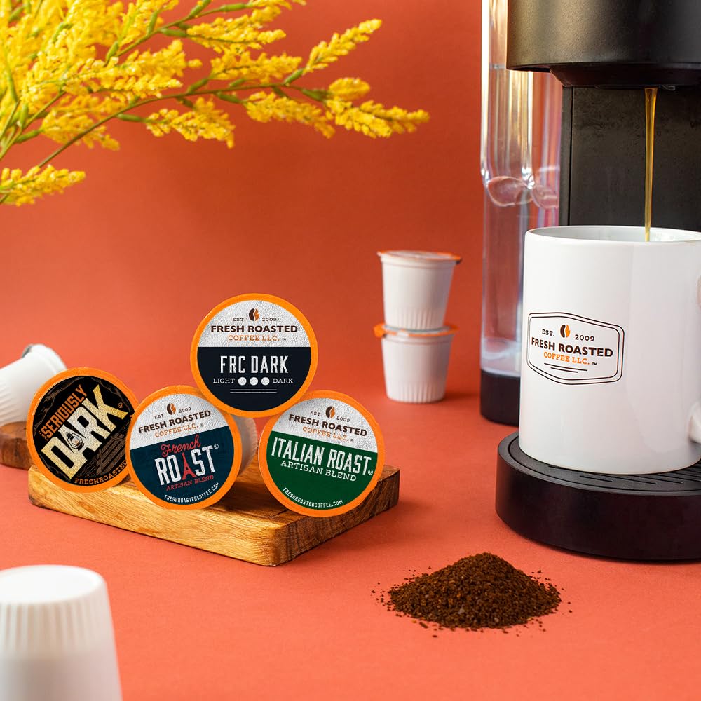 Fresh Roasted Coffee, Dark Roast Blend Variety Pack K-Cup Pods for Keurig Brewers, Dark Roast, Kosher, 96 Count Loose Pack