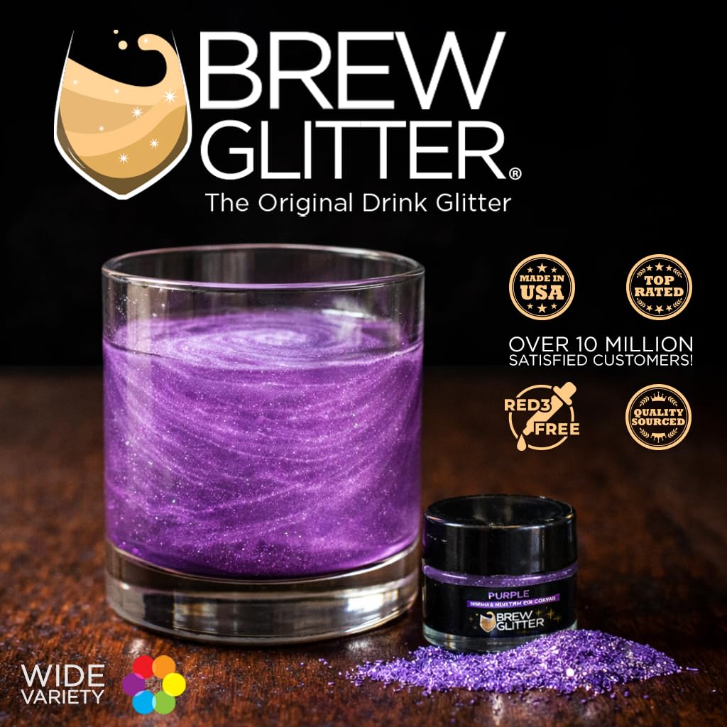 Brew Glitter Edible Glitter for Drinks, Cocktails, Beer, Garnish & Beverages (Purple, 4 Grams)