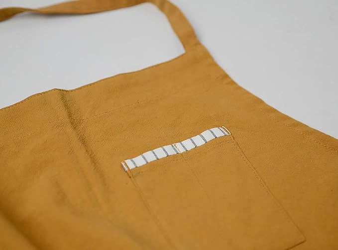 Adjustable Japan Nordic Style Soft Cotton Linen Apron with Four Pockets A Towel