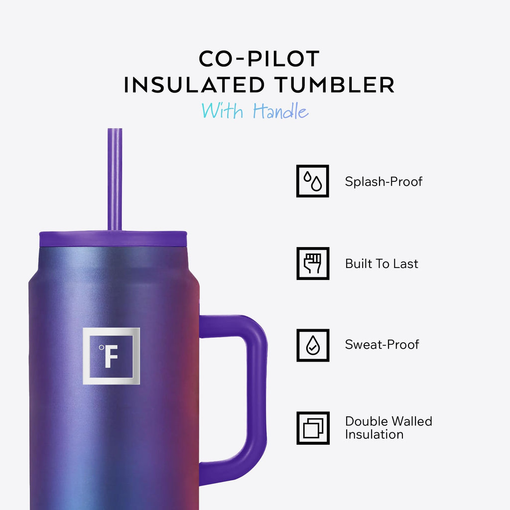 IRON °FLASK Co-Pilot Insulated Mug w/Straw & Flip Cap Lids - Cup Holder Bottle for Hot, Cold Drink - Leak-Proof - Water, Coffee Portable Travel Mug - Sage, 50 Oz