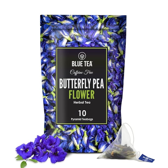 BLUE TEA - Butterfly Pea Flower Tea - 10 Count - Pyramid Plant Based Tea Bag | ANTIOXIDANT RICH | Flower Based - Detox Tea - Herbal Tea - Caffeine Free - Non-Bitter | Zipper Pack