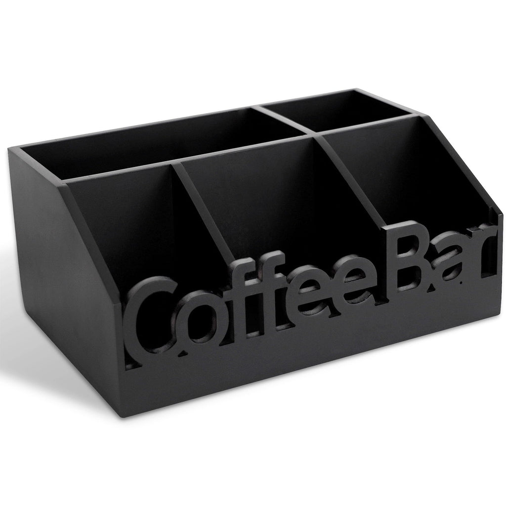 Coffee Bar Organizer Countertop, Wood Tea & Coffee Pod Station Caddy, Black