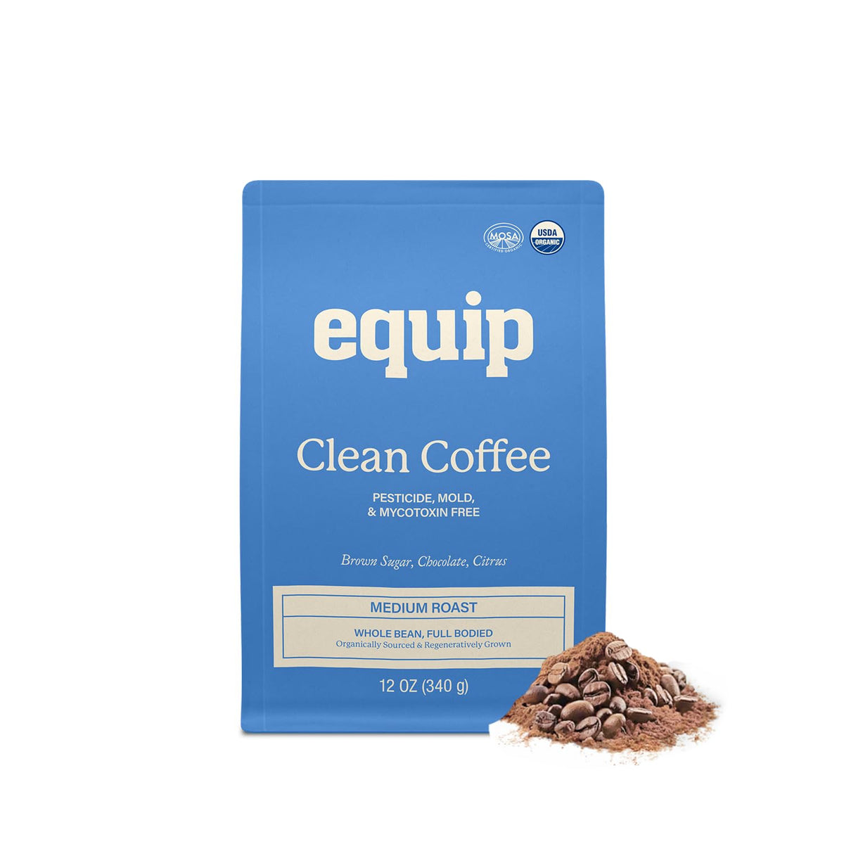 Equip Foods Decaf Clean Coffee | Gold Standard, Certified Organic, Fair Trade, Regenerative | Medium Roast, Whole Bean, Honduras | Caramel+Marshmallow+Milk Chocolate