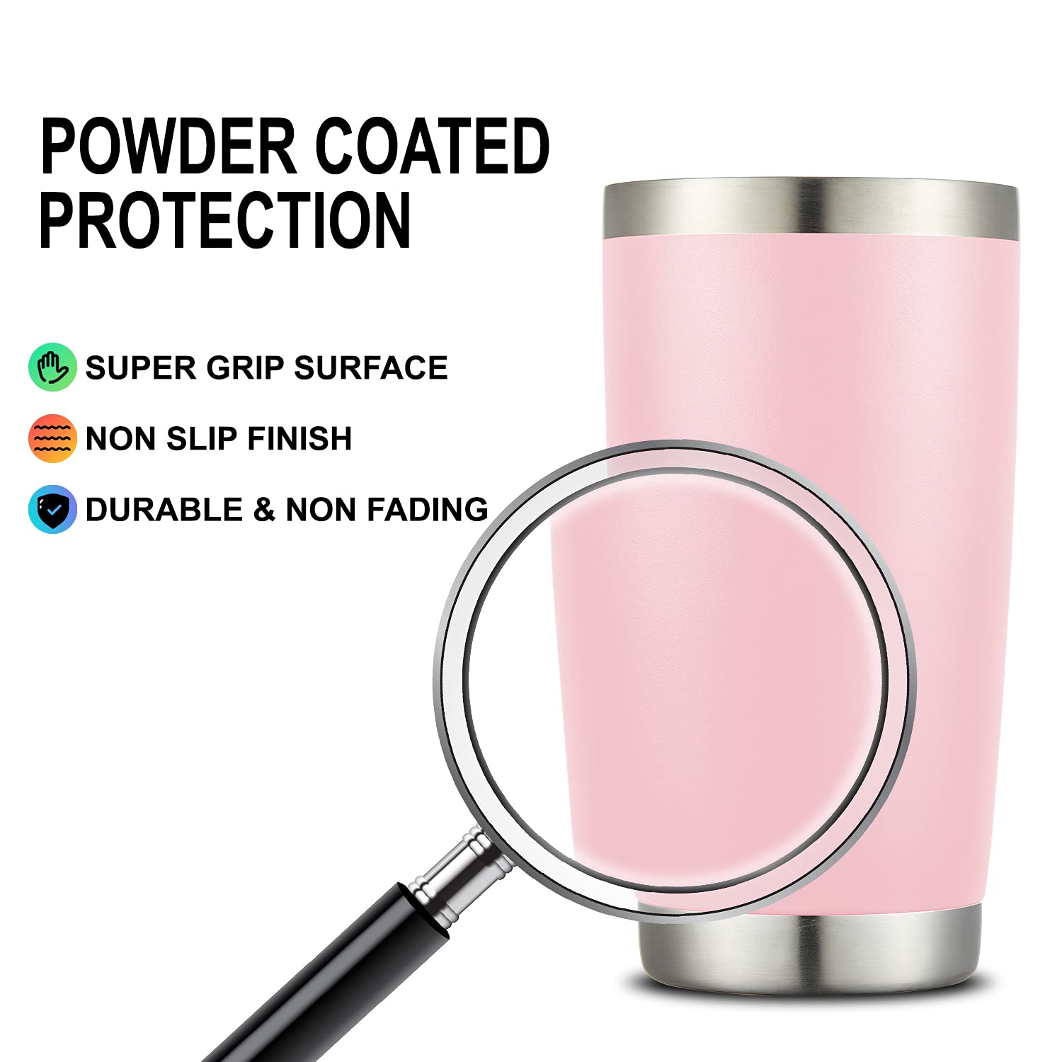 COMOOO 20oz Double Wall Vacuum Insulated Travel Mug Stainless Steel Tumbler with Lid and Straw Durable Powder Coated Insulated Coffee Cup for Cold & Hot Drinks (Pink, 12 pack