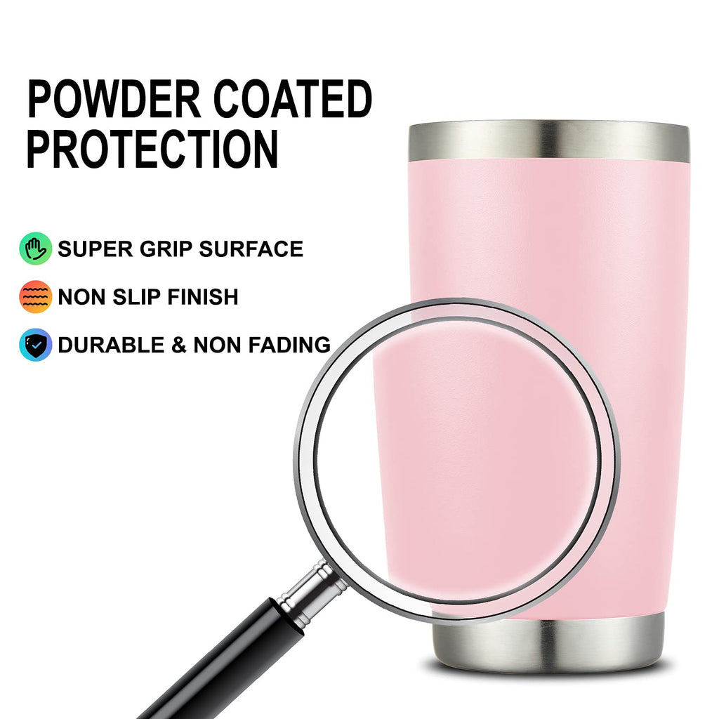 COMOOO 20oz Double Wall Vacuum Insulated Travel Mug Stainless Steel Tumbler with Lid and Straw Durable Powder Coated Insulated Coffee Cup for Cold & Hot Drinks (Pink, 12 pack