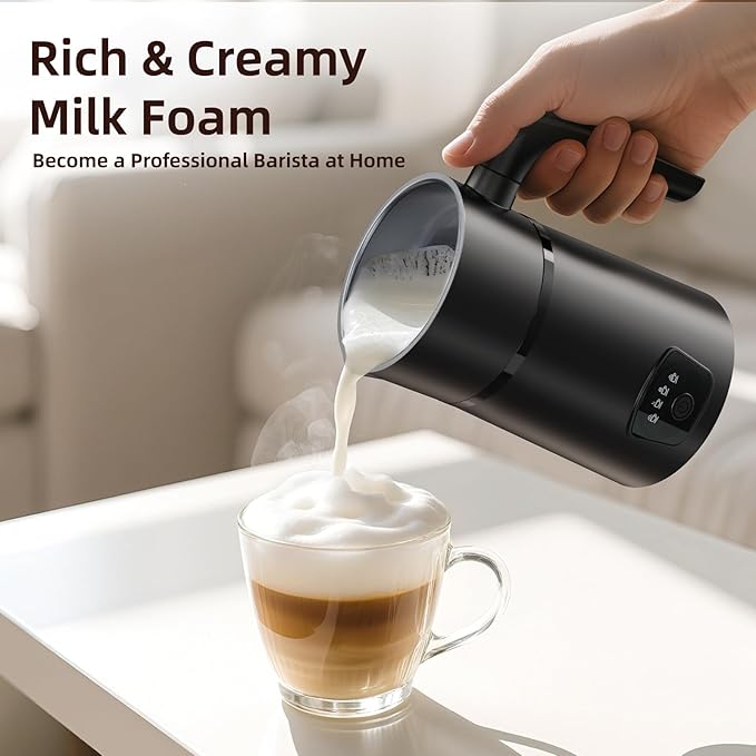 Milk Frother, 4 in 1 Electric Milk Steamer, Hot and Cold Foam Maker, 11.8 oz/350 mL Milk Warmer, Frother for Coffee Latte, Cappuccino, Hot Chocolate, 1 min Fast Frothing, Auto Shut-Off