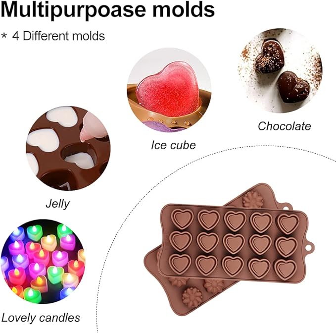 La chat 4 Packs Silicone Molds for Chocolate, Food Grade no-stick Baking, candy and butter Mold with different shape (4 packs different style)