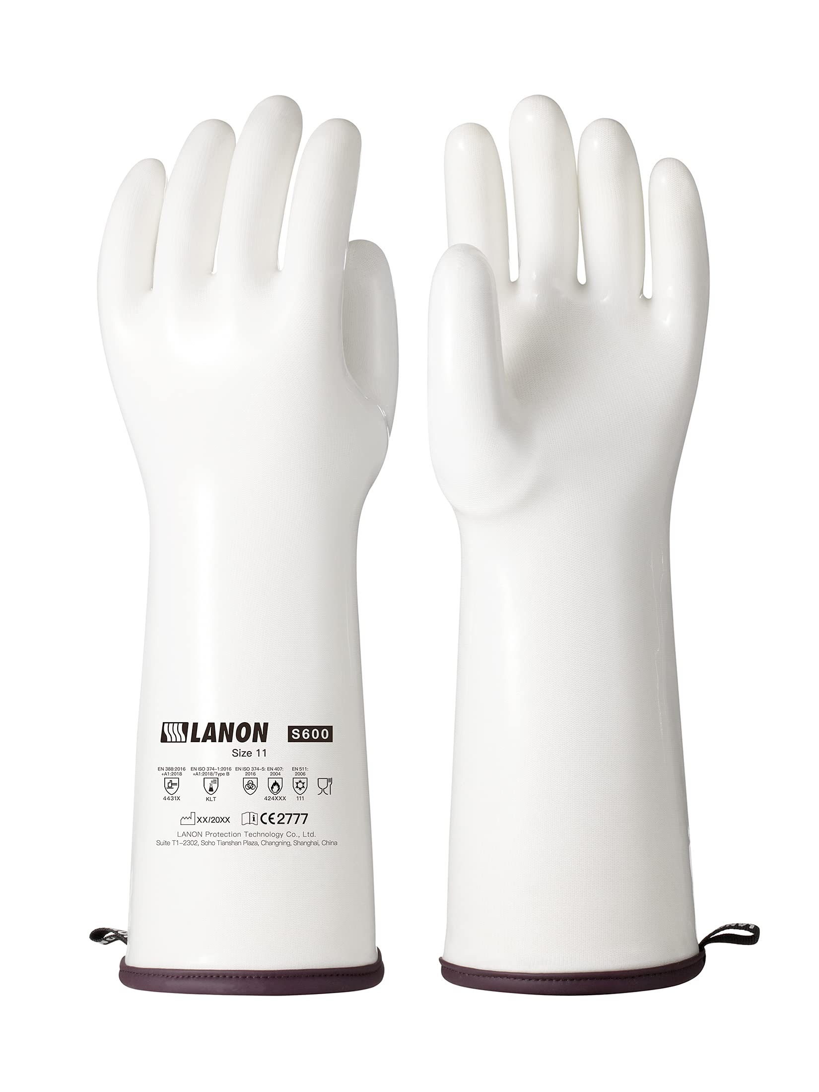 LANON 15" Liquid Silicone Heat Resistant Oven Gloves, Food Grade, CoralAir Liner, Waterproof, Extra Long, XXL