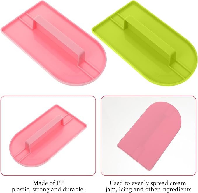 2 PCS Fondant Smoothing Tool, Cake Decoration Icing Smoother, Plastic Fondant Icing Smoother Polisher, Icings Scraper Paddle Tool for Cake Decoration Tools (Pink, Green)