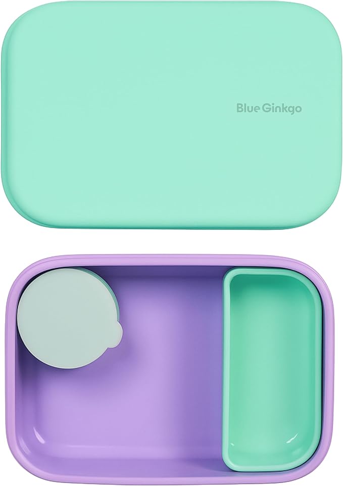 BLUE GINKGO Bento-Style Silicone Lunch Box Set, Grey Made in Korea