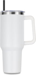 DOMICARE 40 oz Tumbler with Handle and Straw, Stainless Steel Tumbler with Lid and Straw, Reusable Vacuum Insulated Cup, Travel Coffee Mug, White, 1Pack