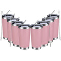 MEWAY 20oz Tumbler 8 Pack Double Wall Vacuum Insulated Travel Mug Bulk, Stainless Steel Tumblers with Lid and Straw, Durable Powder Coated Coffee Cups for Cold & Hot Drinks (Pink, 8)