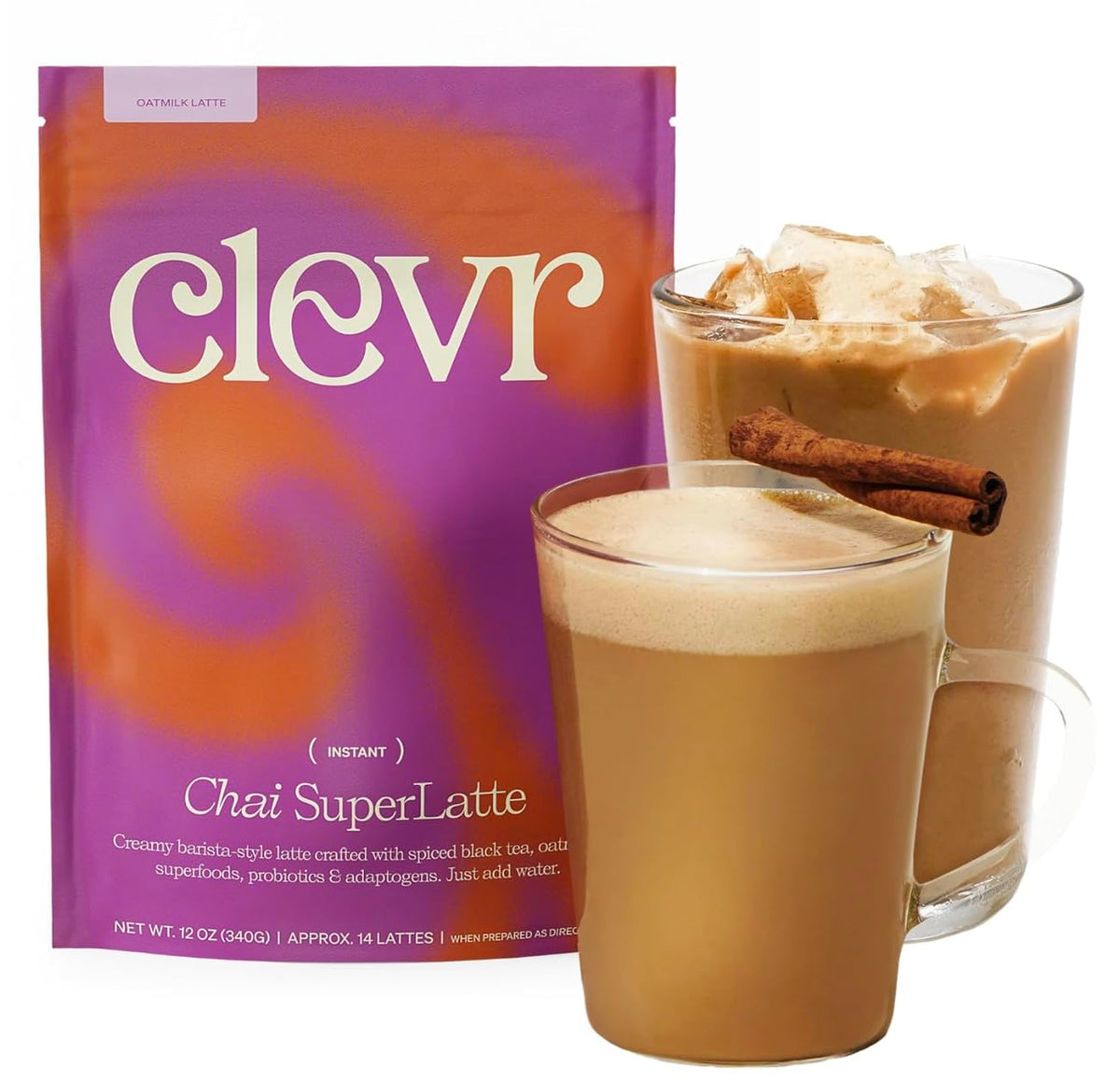 Clevr Turmeric Powder, Golden Milk Instant Latte Mix, Superfood Powder with Lions Mane, Reishi Mushroom, Organic Spices, Coconut Cream, Ashwagandha, Serve Hot or Iced, (14 Lattes)