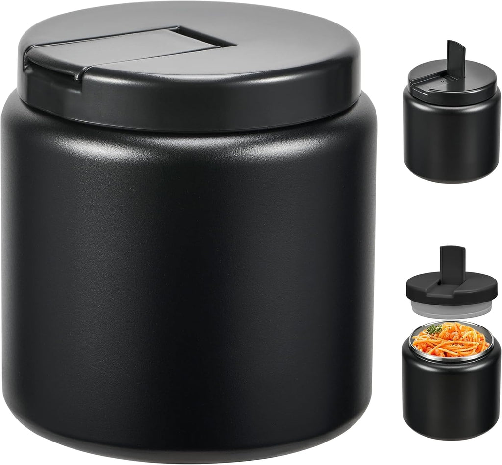 Reeple 26oz Kids Jar for Hot Food, Insulated Vacuum Food Jar with Buckle Lid, Stainless Steel Wide Mouth Leak Proof Insulated Lunch Container for School Picnic Travel, Black