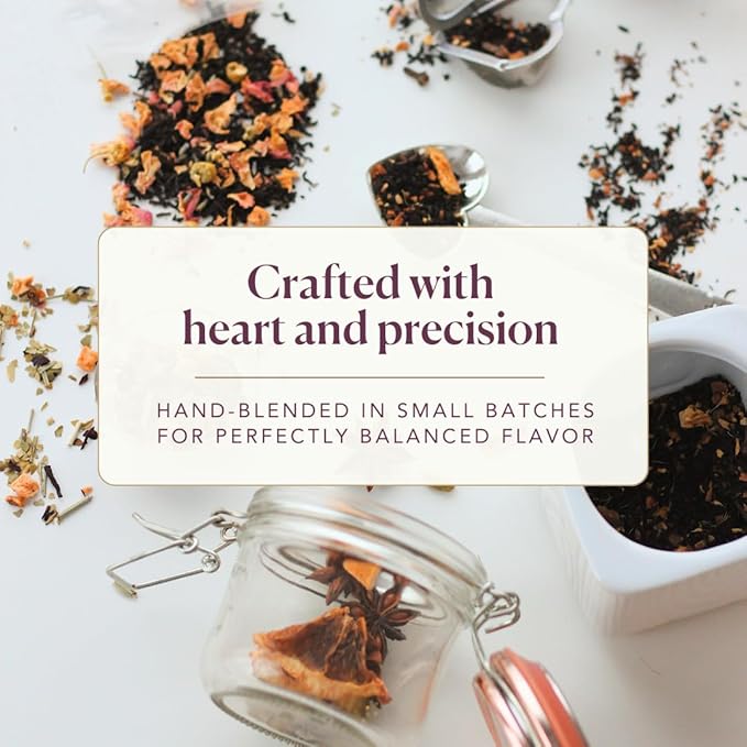 Herbal Tea Sampler – 5 Caffeine-Free Loose Leaf Blends for Sleep and Relaxation, Fruity and Dessert-Inspired Flavors, 75 to 100 Cups – Handcrafted in USA – Plum Deluxe