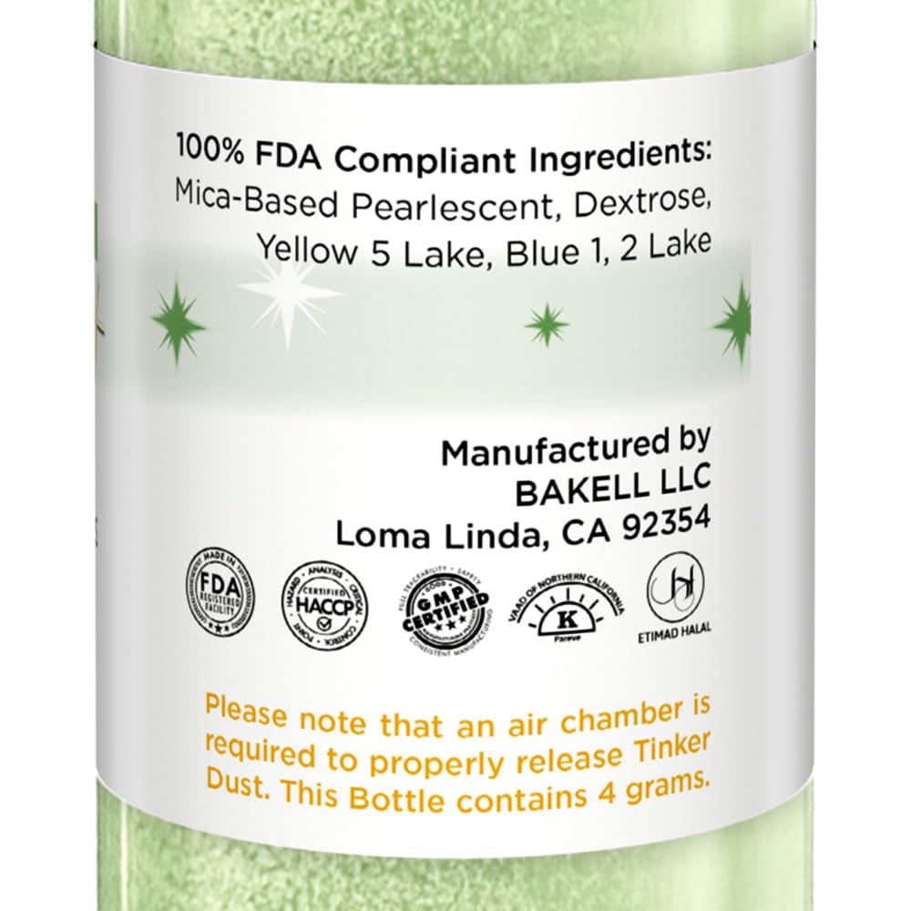 Bakell - Leaf Green Tinker Dust (4g, 1x Mini Spray Pump) Edible Glitter for Food, Desserts, and Baked goods!