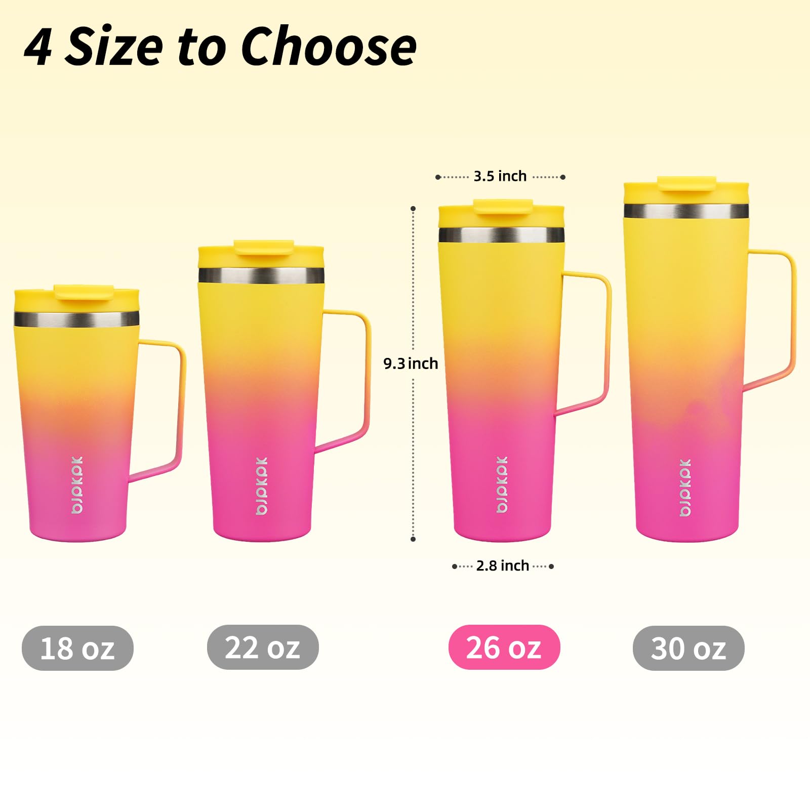 BJPKPK 26oz Insulated Tumbler with Handle, Lid & Straw, Stainless Steel
