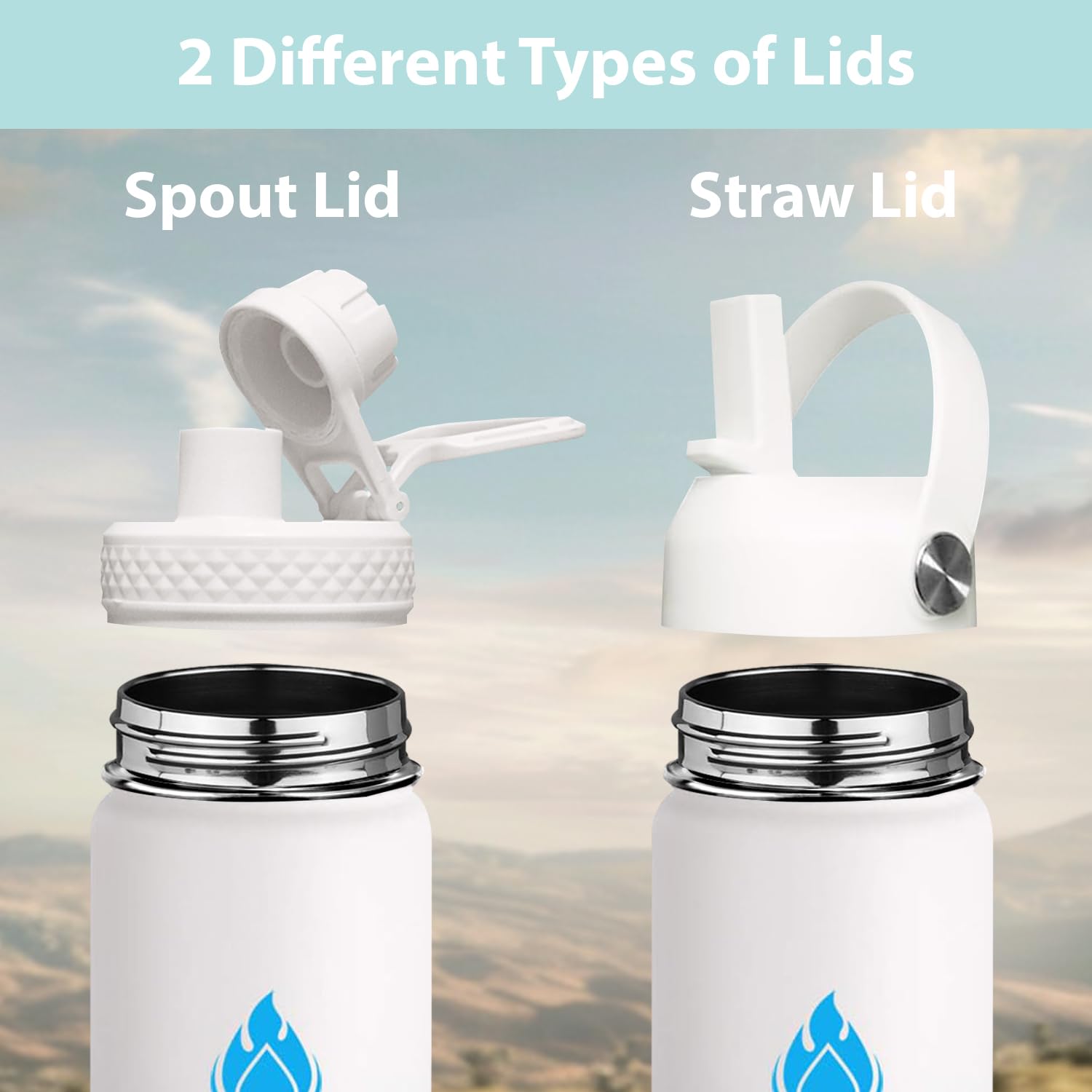 SENDESTAR Water Bottle 32oz Double Wall Vacuum Insulated Leak Proof Stainless Steel Sports Water Bottle—Wide Mouth with New Flex Straw Lid & Spout Lid (White&Red)
