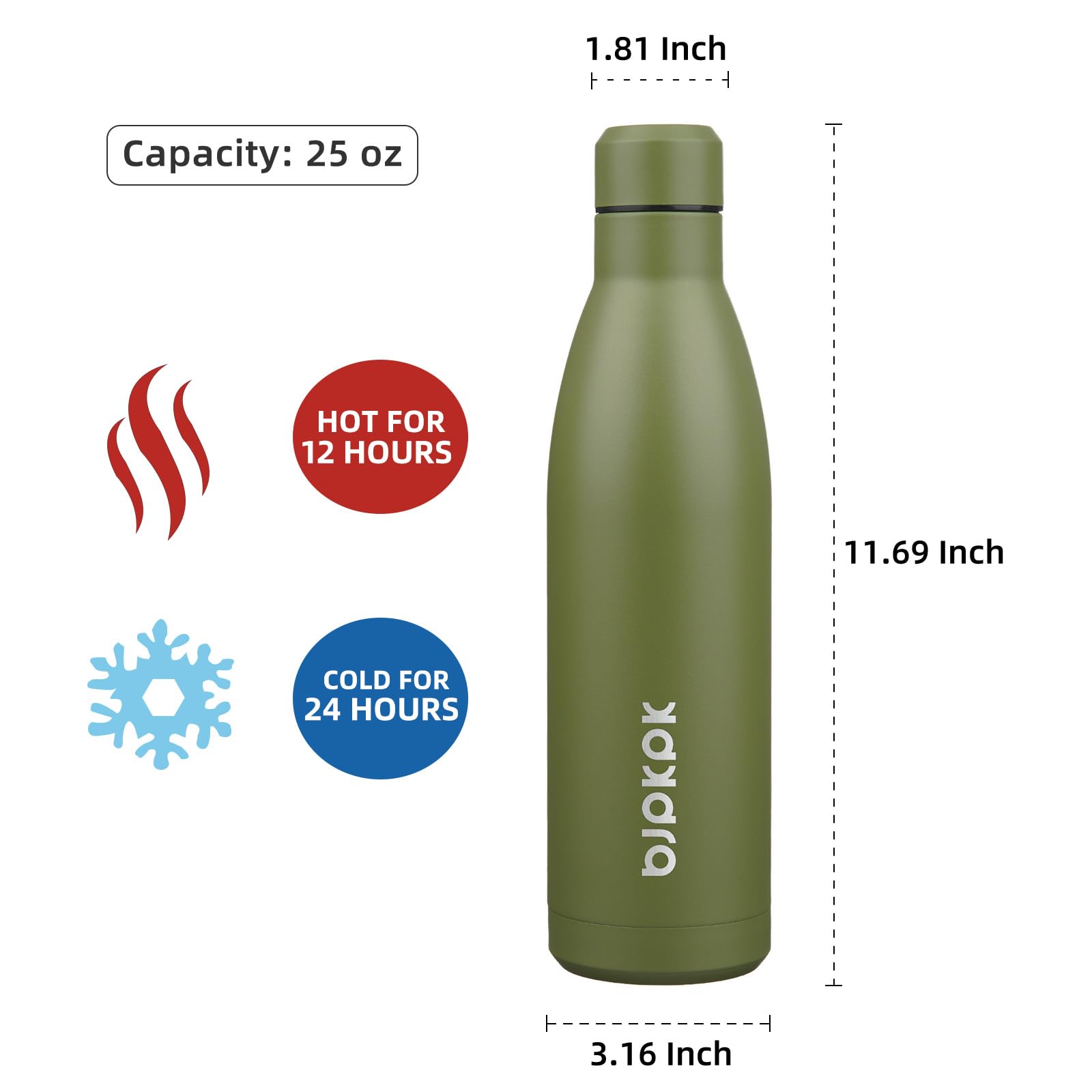 BJPKPK 25 oz Insulated Stainless Steel Water Bottle, Metal Sports Flask