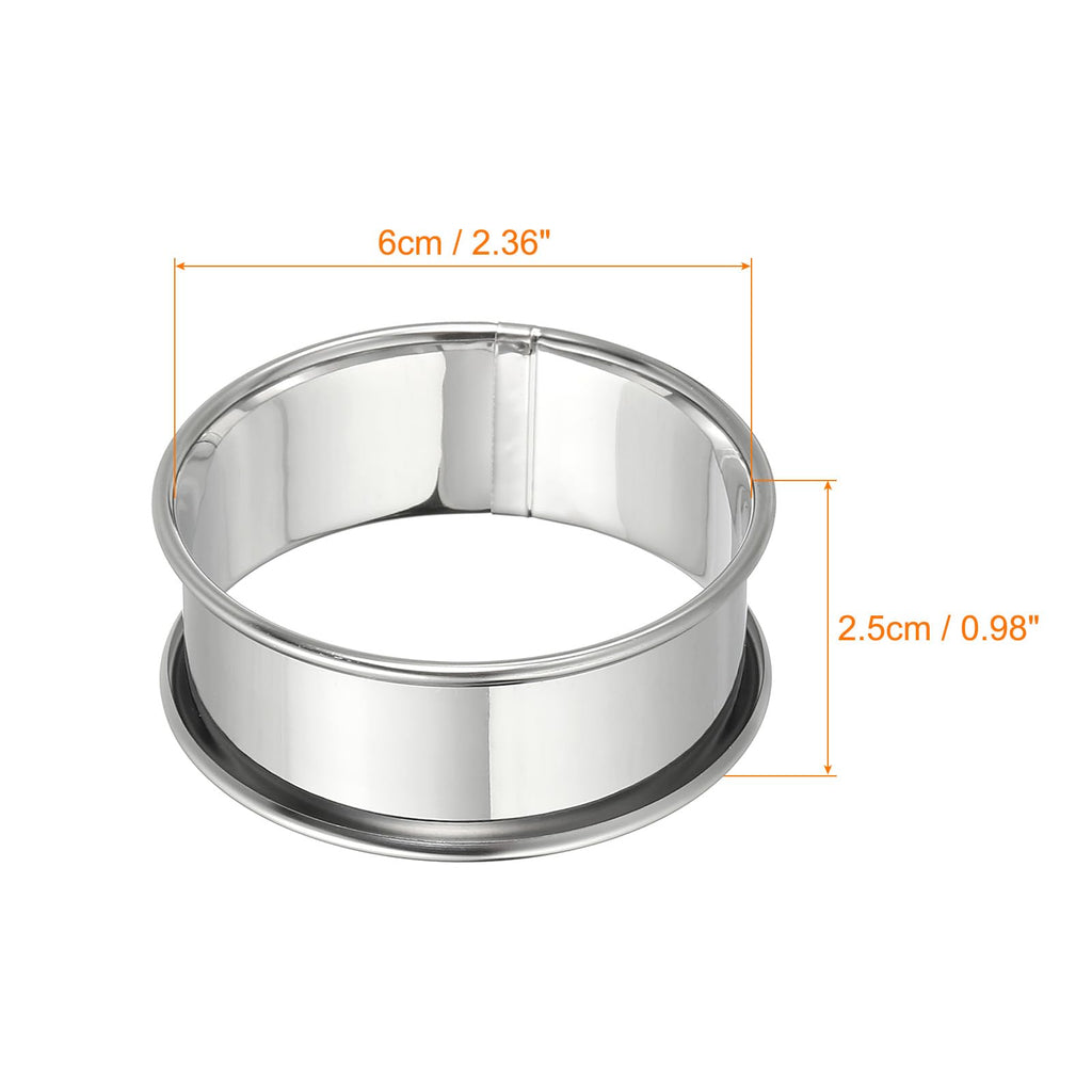 HARFINGTON 6pcs Crumpet Rings 2.36" Nonstick Round Cake Ring Stainless Steel Double Rolled English Pastry Rings for Kitchen Baking Crumpet Dessert, Silver