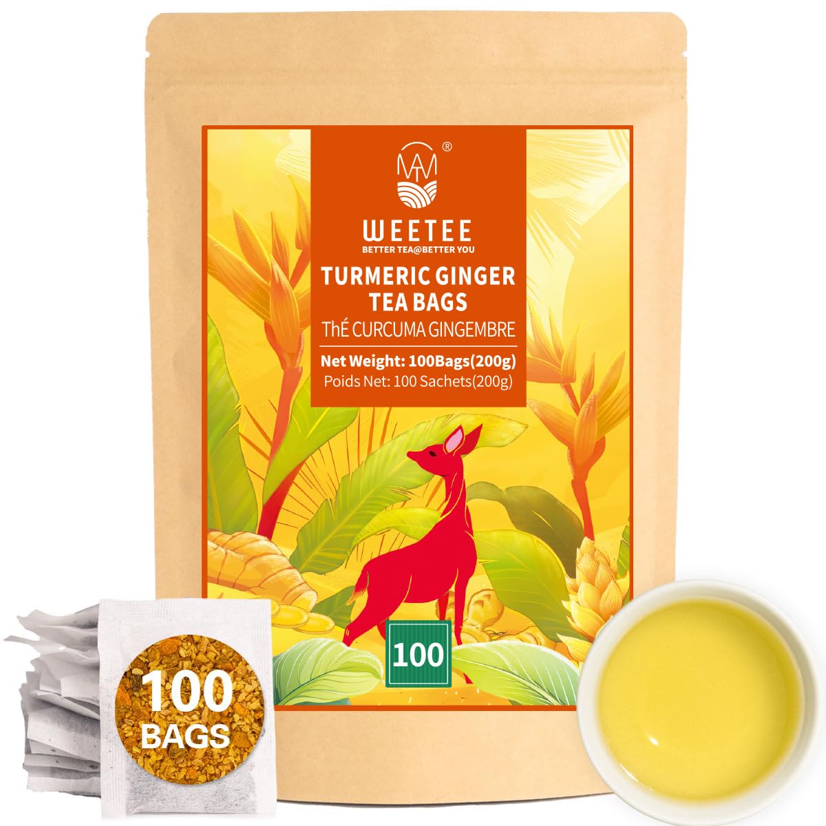 WT WEETEE Chamomile Lavender Tea Bags 100ct, Caffeine-free Tea for Bedtime