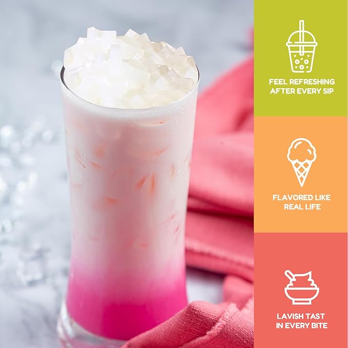 Fanale Coconut Jelly Topping nata de coco for Bubble Tea 8.3 lb | Lychee Jelly | for Boba Tea, Smoothies, Slushes, Desserts | 8.3lb | JEL005