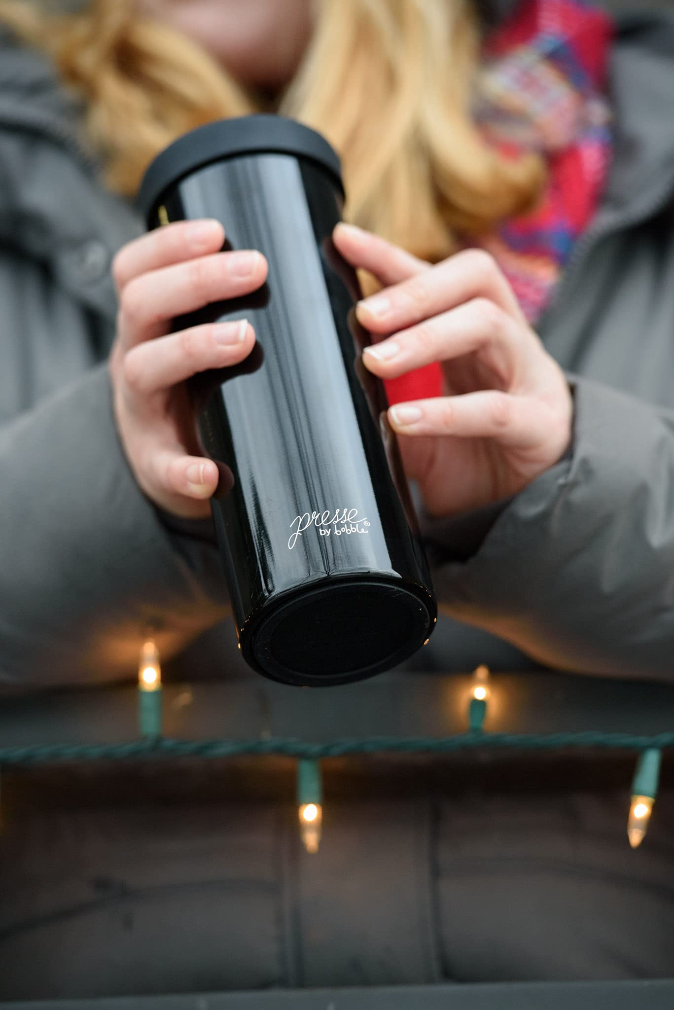bobble French Coffee Press Triple Wall Insulated Travel Mug 14 oz Black
