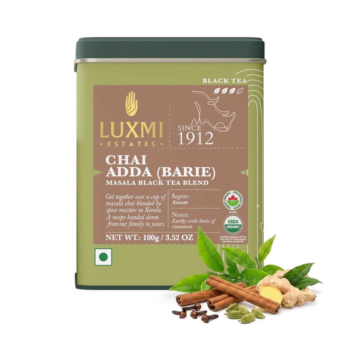 Luxmi Estates Kolkata Masala Chai | 100 gm | Signature India Collection | Assam CTC Tea | Black tea collection | Organic Strong tea | Antioxidants | Assam Valley tea | Fennel, Ginger Tea, Cardamom, Cinnamon, Star Anise