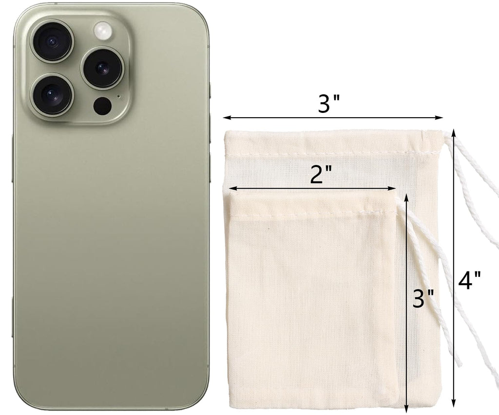 Eketirry Spice Bags, 20pcs Reusable Empty Tea Bags, Muslin Strainer Bags, Soup Bags for Cooking, Natural Cotton Fine Mesh Cheesecloth Bags for Cold Brew Coffee(2 x3" &3 x4")