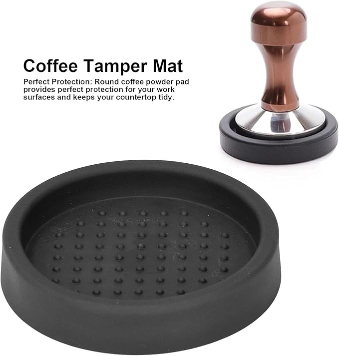 Tamper Mat, 3in Food Grade Silicone Coffee Tamper Mat Compact Anti Slip Round Single Hole Coffee Powder Pressing Pad for Cafe Household(Black)