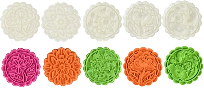 180g 5pcs Cookie Stamps Thickness Adjustable Moon Cake Mold Set, Cookie Press DIY Decoration Hand Press Cutter Cake Dessert Mold