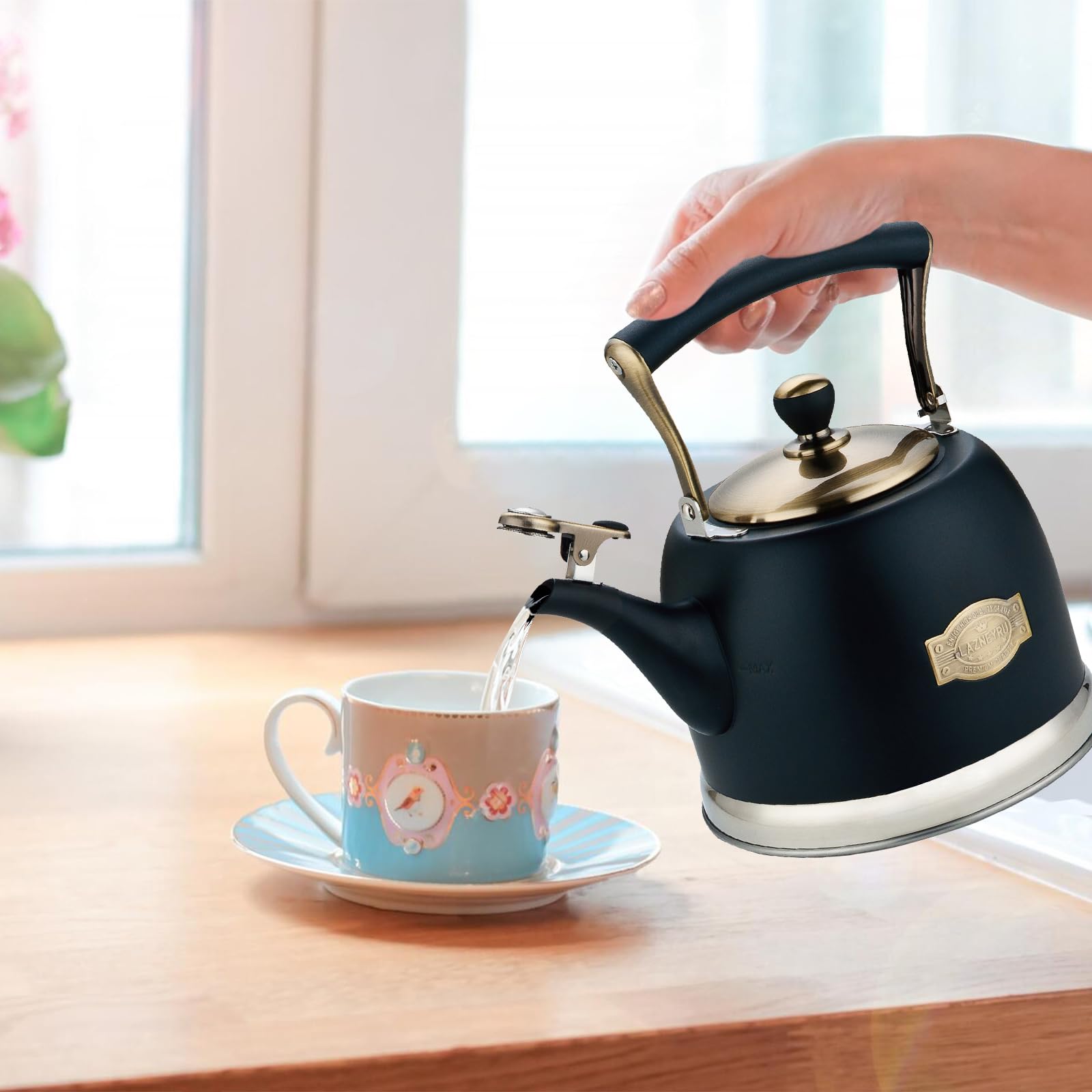 Tea Kettle Stainless Steel Teapot, Stainless Steel Teakettle for Stove Top with Heat Proof Ergonomic Handle 3.0 Quart