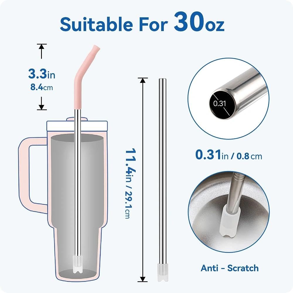 Straight Metal Straws for Stanley 30oz, Reusable Stainless Steel Straws