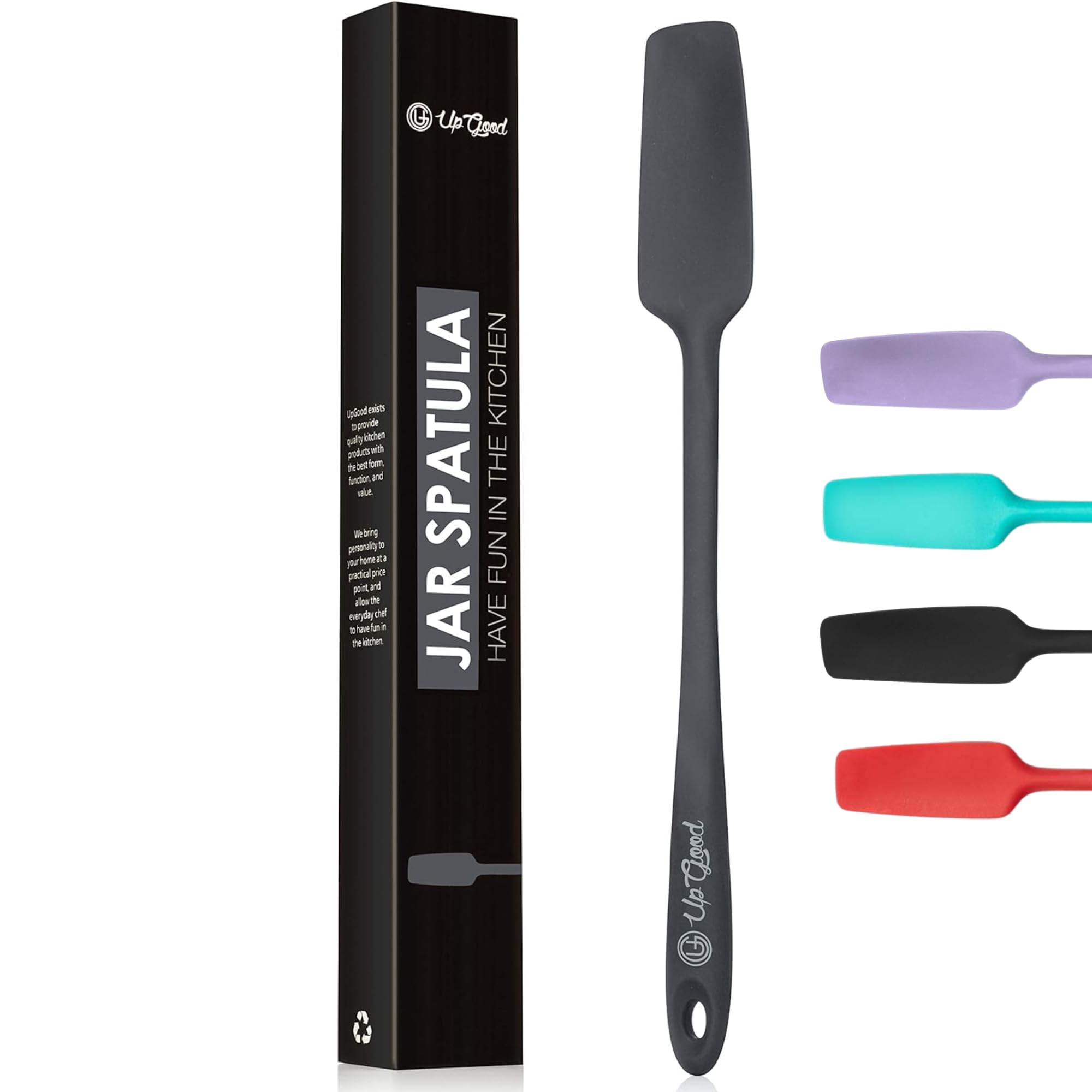 Silicone Jar Spatula | 600F Heat Resistant Non-Stick Rubber Scraper | Perfect for Jars, Smoothies, Blenders | One Piece Utensils | Durable Kitchen Cookware (UpGood Professional Spatulas, Grey)
