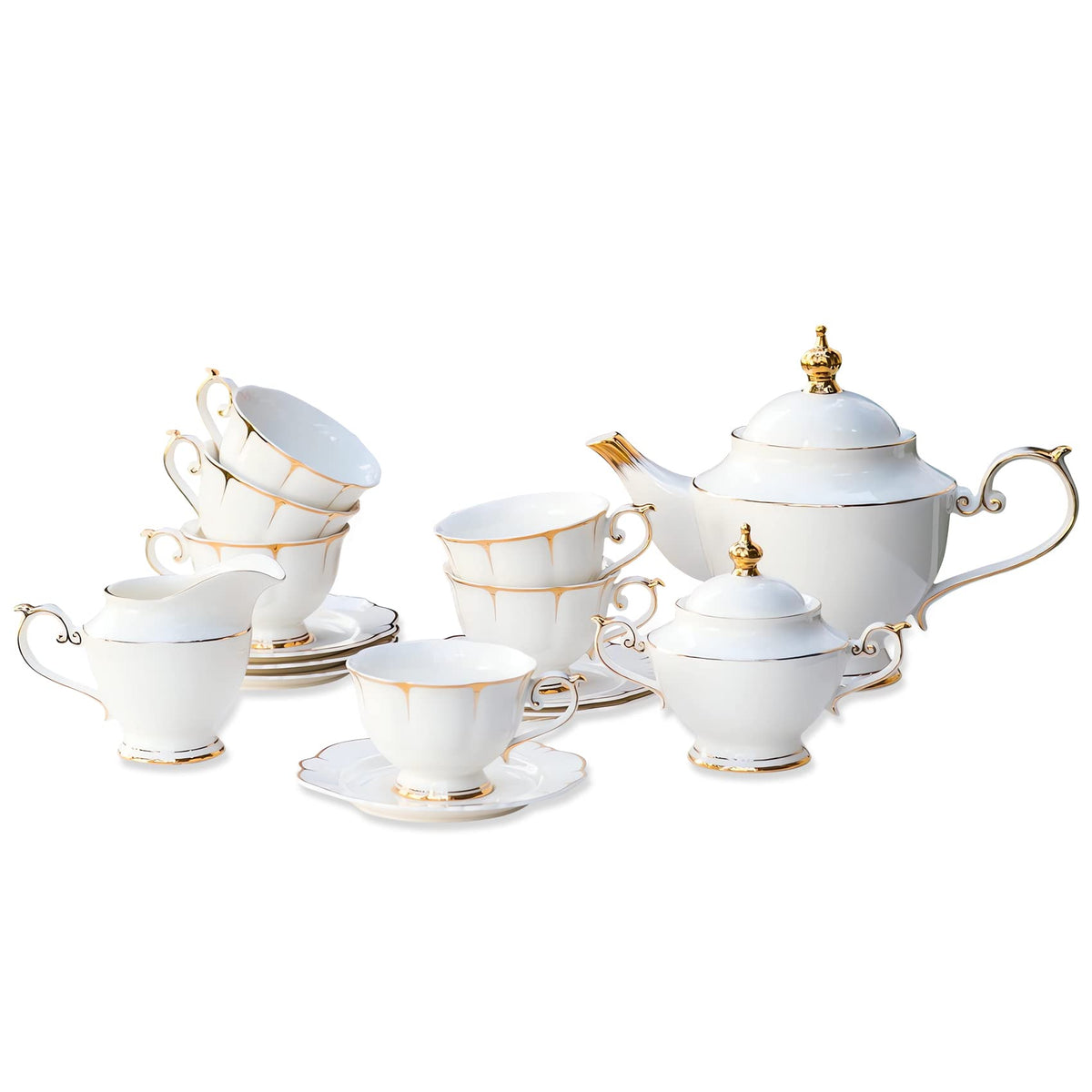 ACMLIFE Fine Bone China Tea Set, 13-Piece English Tea Set for Adults, Afternoon Tea Sets for Women Tea Party or Gift Giving, Pink and Gold