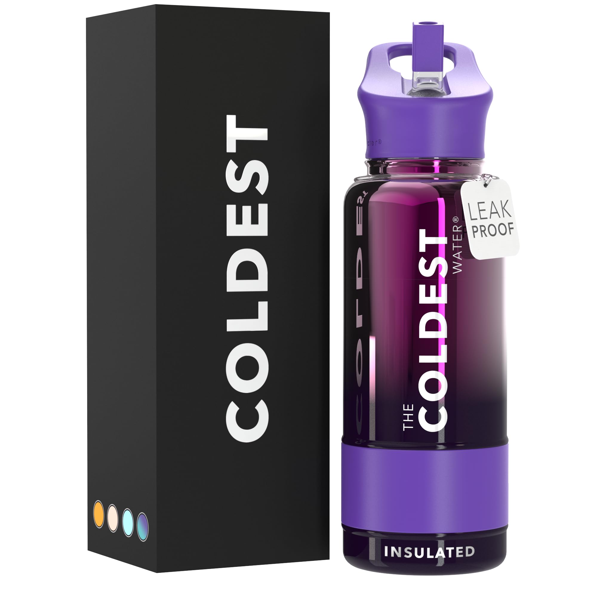 Coldest Insulated Water Bottle with Straw Lid - Stainless Steel Metal Insulated Bottle for Men & Women (Purple Nova, 32 oz)