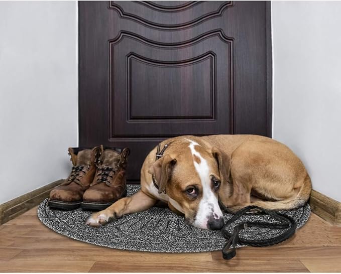 Mibao Door Mat Outdoor Indoor, 23.5" x 35.5", Half Round Door Mats, Non-Slip Front Door Mats Outdoor, Dirt Trapper Welcome Mats for Front Door, Back Door, Shoe Scraper, Grey