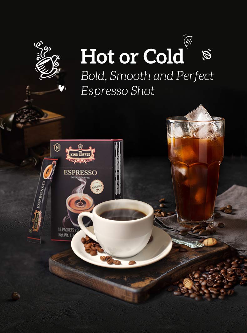 King Coffee Espresso, Vietnamese Instant Coffee Arabica, Medium Dark Roast, 15 Packets x 2.5g, Pack of 1
