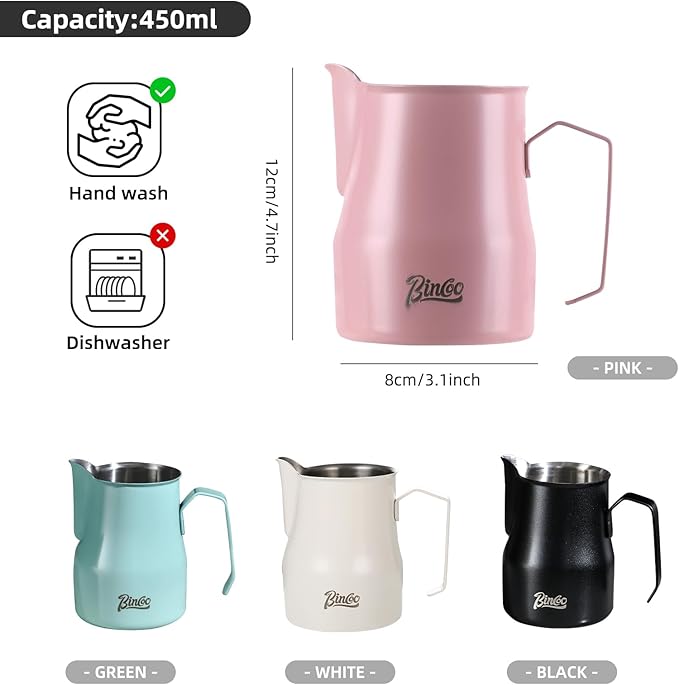 Milk Frothing Cup 450ML - Espresso Steaming Pitcher with Large Handle and Spout,Cappuccino Latte Art Cup for Barista and Home Cafe